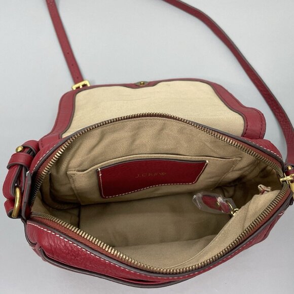 J Crew Signet Crossbody Bag Purse Flap Over Pebbled Italian Leather Red New - Picture 8 of 16